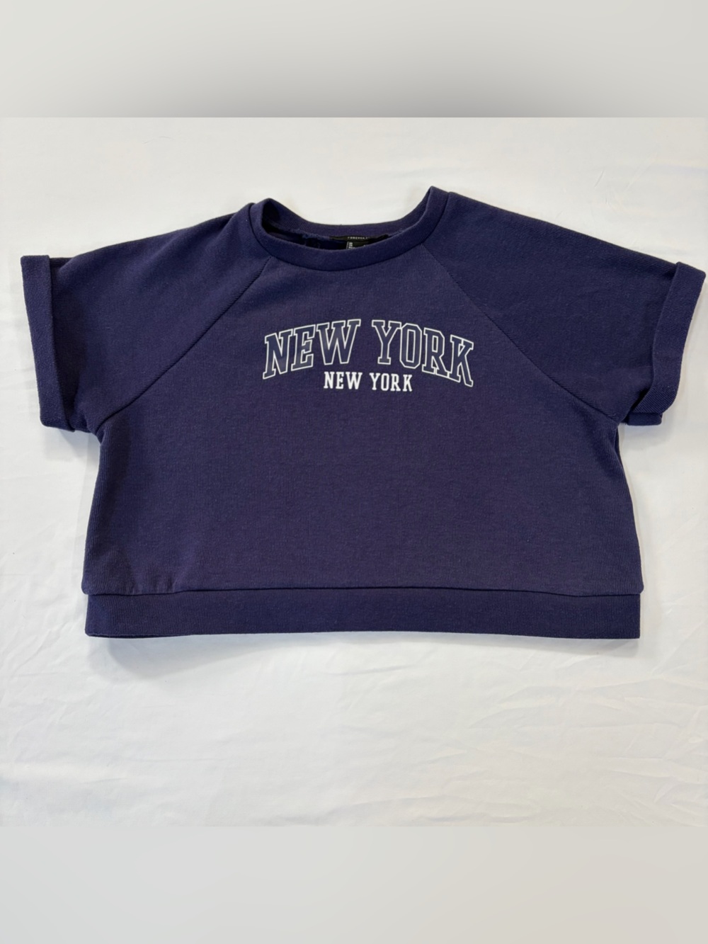 Women’s Navy "New York" Short Sleeve Sweatshirt Top Small Forever 21